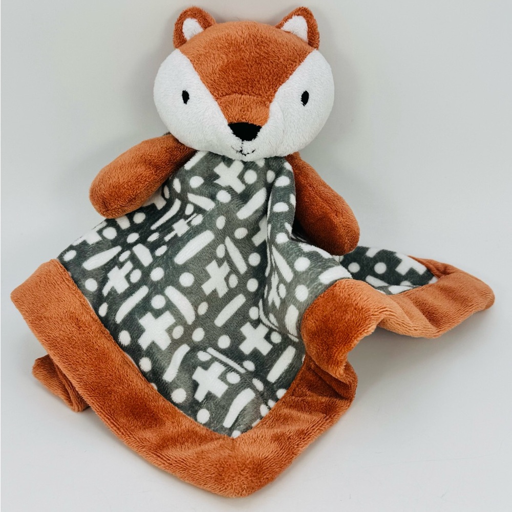 Levtex Orange Fox Baby Lovey Security Blanket Brown Gray Plus Cross Dot White